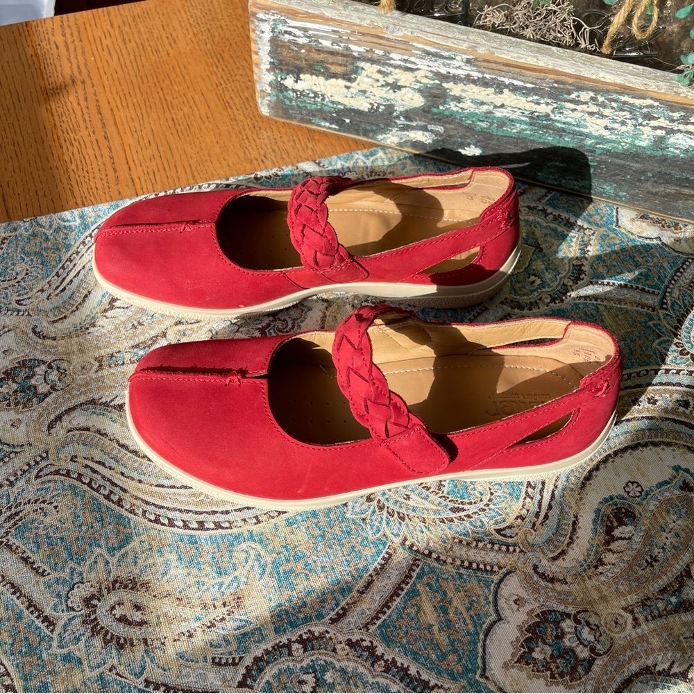 Hotter Shake II Red Nubuck Leather Mary Jane Comfort Shoes Size 7.5